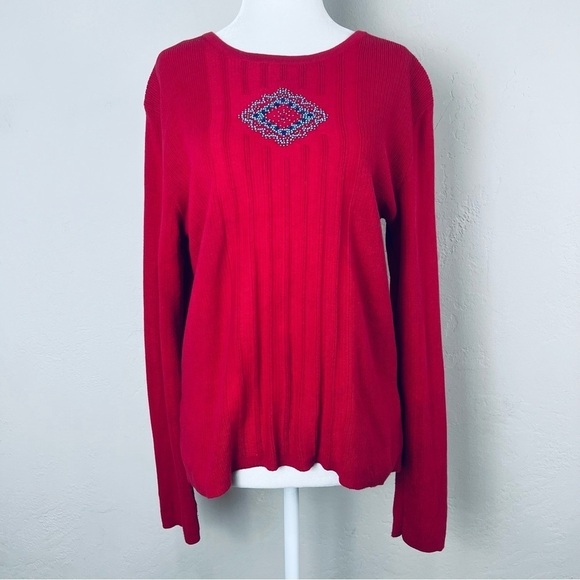 Pendleton Vintage‎ Southwestern Beaded Lightweight Knit Red Sweater Size Large - Picture 1 of 10